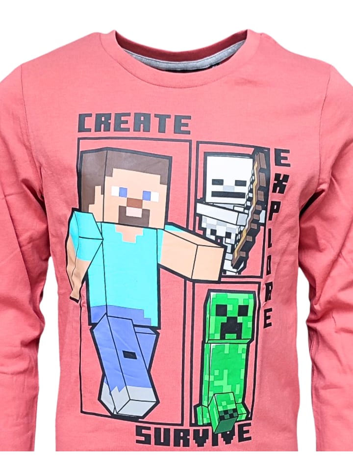Minecraft Langarmshirt Minecraft mit Steve & Creeper in Rot günstig kaufen 116