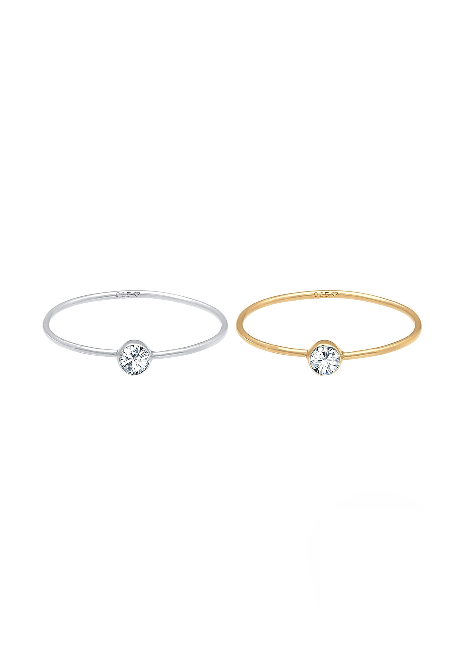 Set di 2 orecchini solitari basici bicolore da donna Elli con cristallo in argento sterling 925 placcato oro