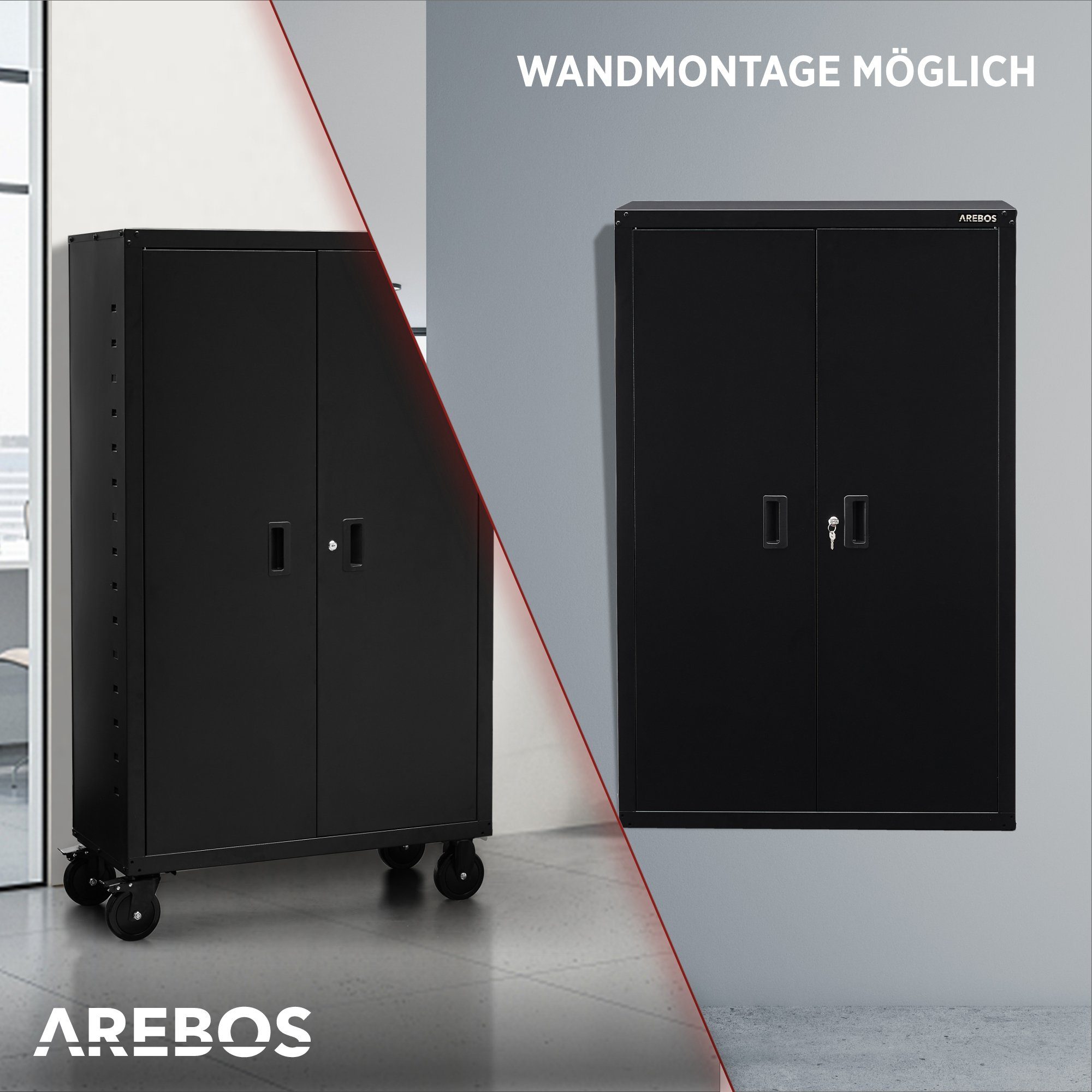 Arebos Aktenschrank Büroschrank Materialschrank Stahlschrank (Stück, schwarz)