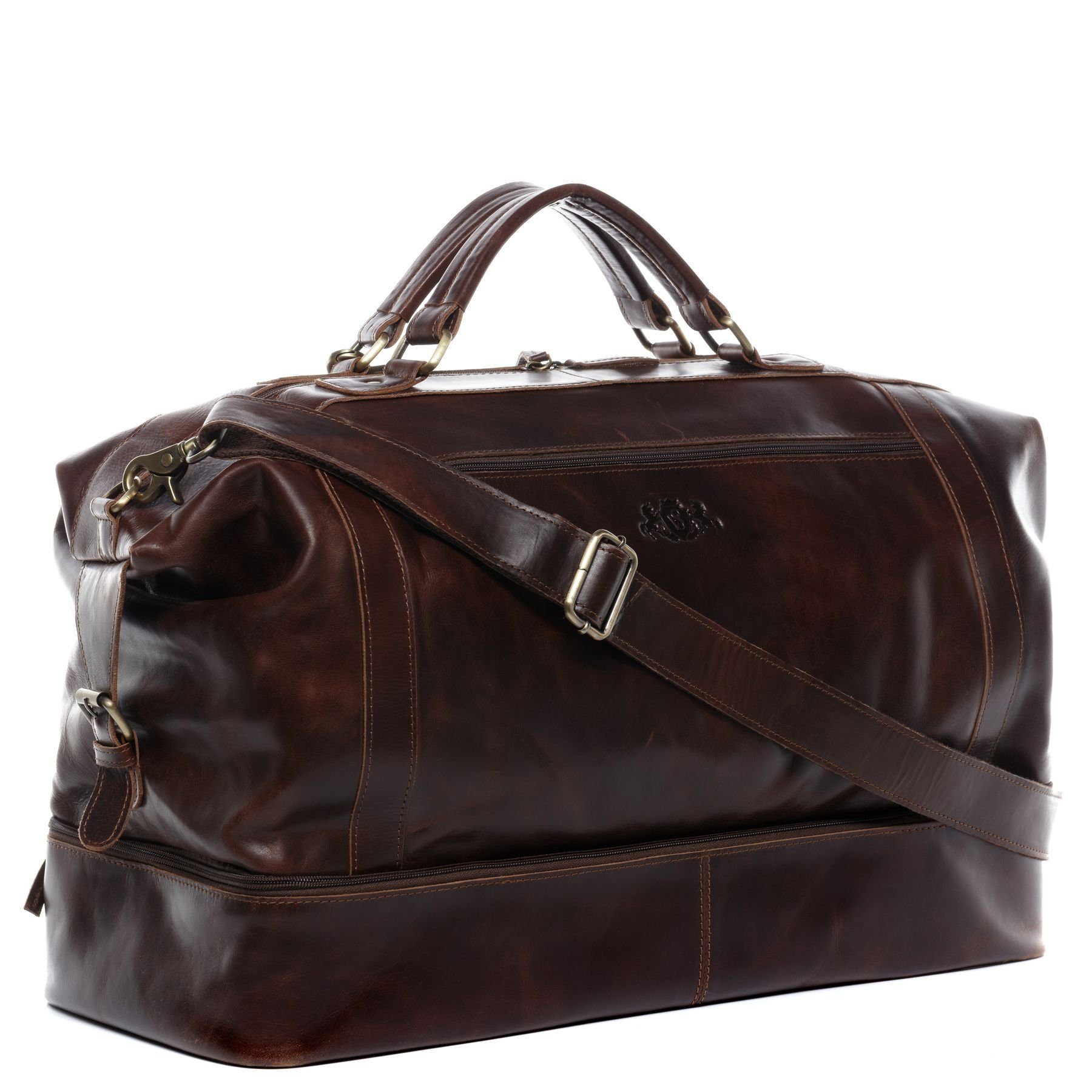 SID & VAIN Reisetasche Leder Weekender Unisex KINGSTON, Echtleder Reisegepäck für Damen & Herren, Sporttasche XL braun-cognac
