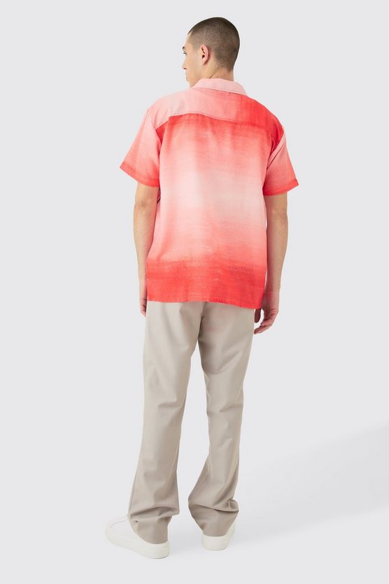 Oversized Ombre Flower Print Linen Look Shirt