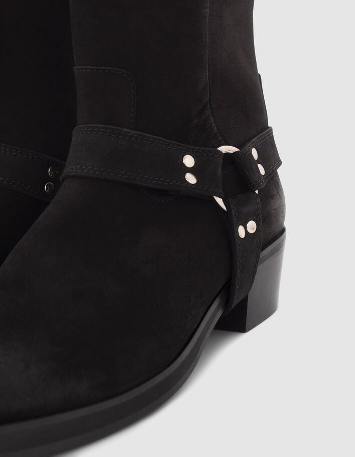 Boots noirs cuir velours esprit motard Femme