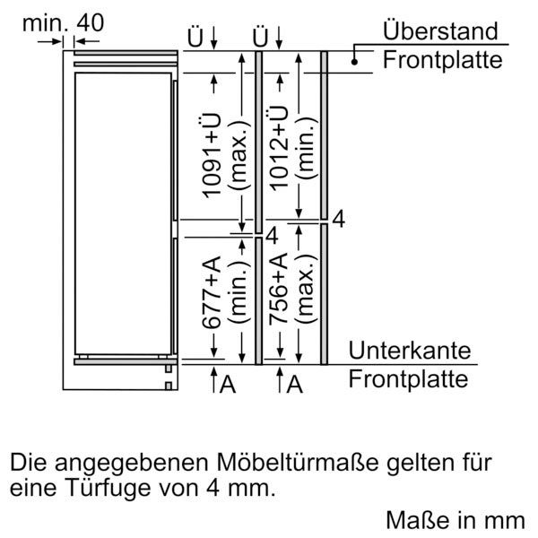 BOSCH Einbaukühlgefrierkombination Serie 4 KIV86VSE0, 177,2 cm hoch, 54,1 cm breit
