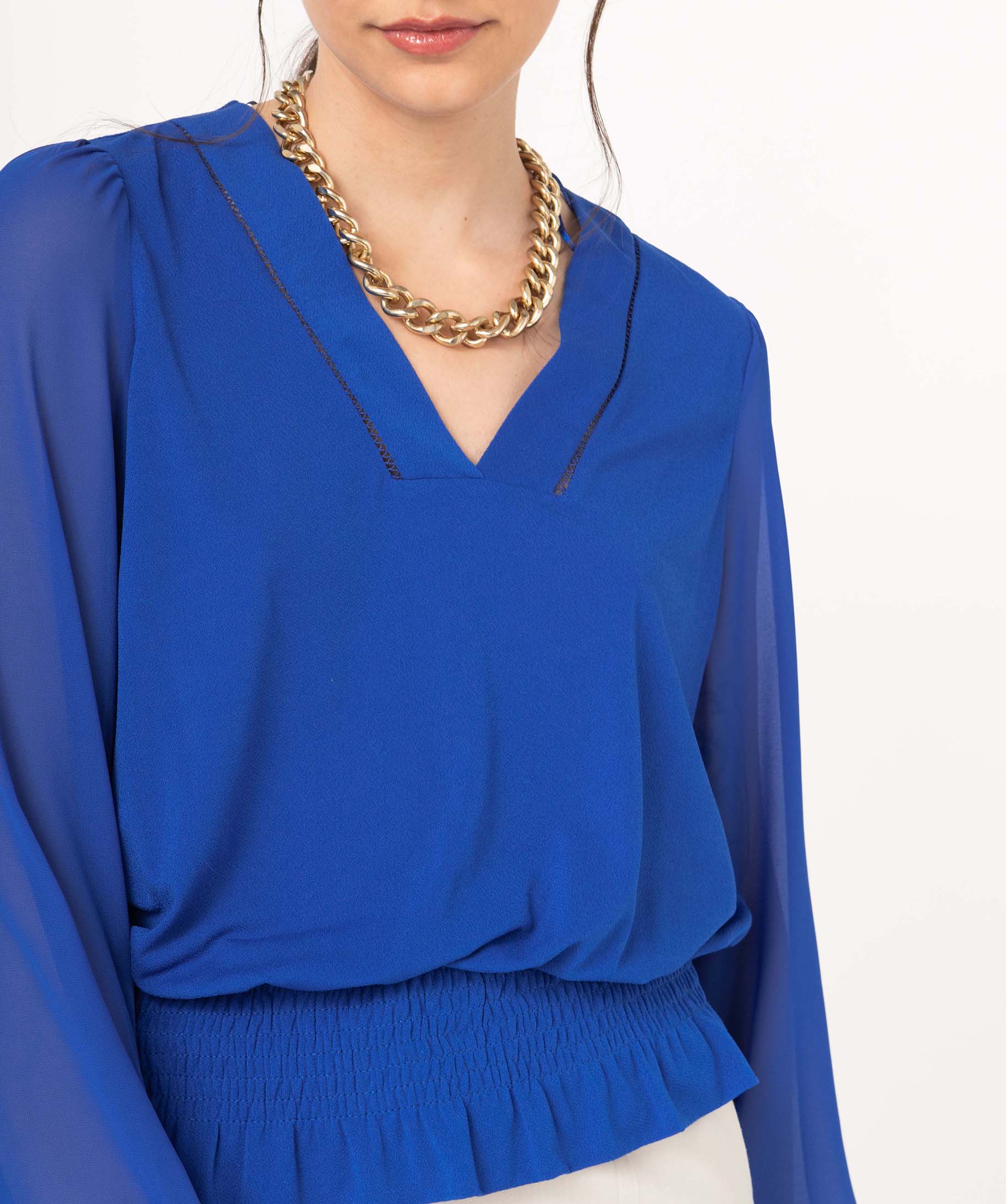 Tee-shirt fluide à manches longues en voile femme bleu | GEMO