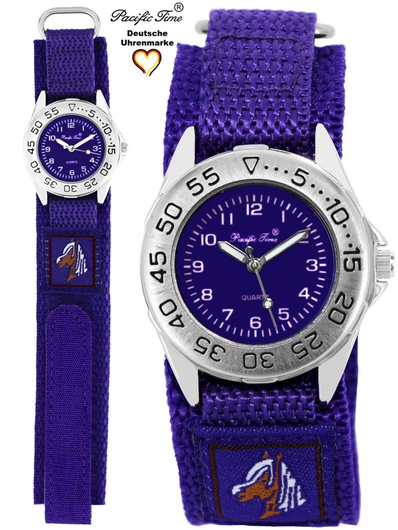Pacific Time Quarzuhr Kinder Armbanduhr Pferd Stoffarmband Klettverschluß, Gratis Versand