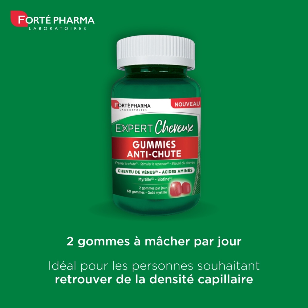 FORTE PHARMA Expert Cheveux Gummies Anti Chute - Gummies Chute de Cheveux - Biotine Complément alimentaire anti-chute de cheveux en gummies
