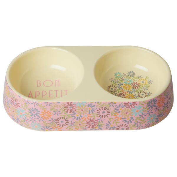 Rice - Melamine Pet Bowl for Food and Water w/ 2 Rooms