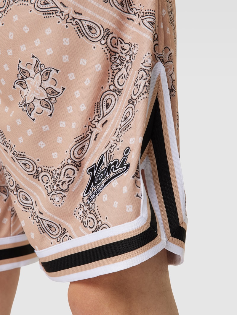 Bermudas mit Allover-Muster Modell 'Varsity' in beige
