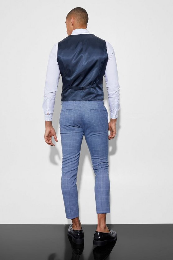 Zweireihige karierte Skinny Weste
