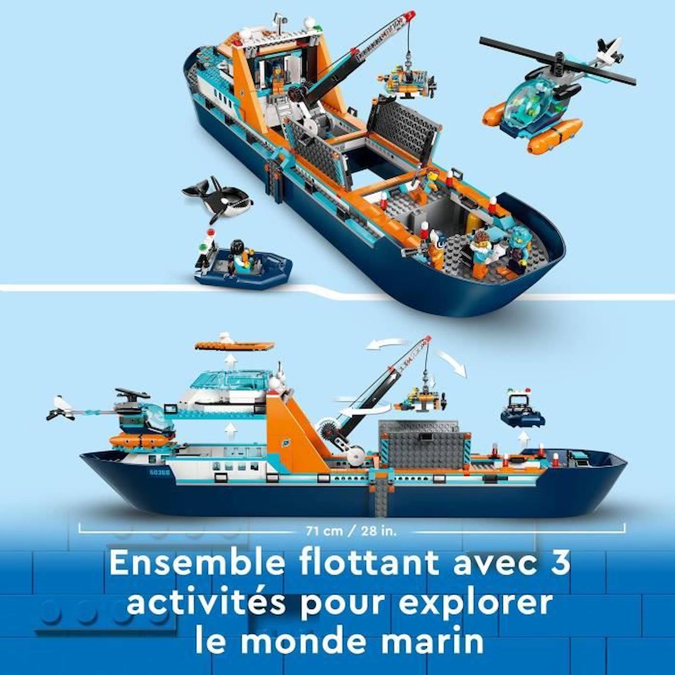 LEGO® City 60368 Le Navire d’Exploration Arctique, Jouet de Grand Bateau Flottant, Cadeau Enfants bleu