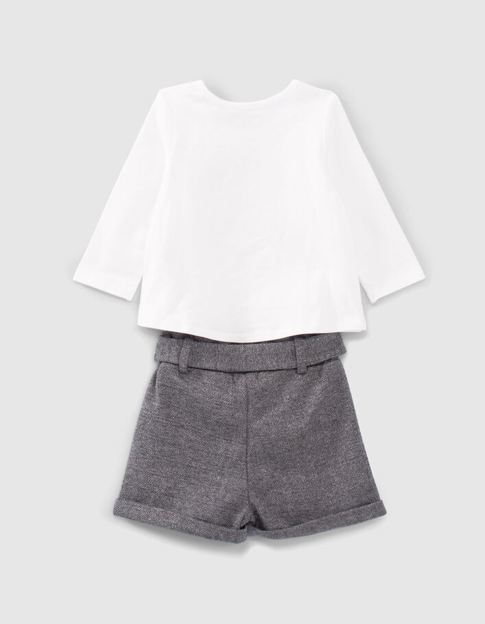 Ensemble short gris et T-shirt écru bébé fille