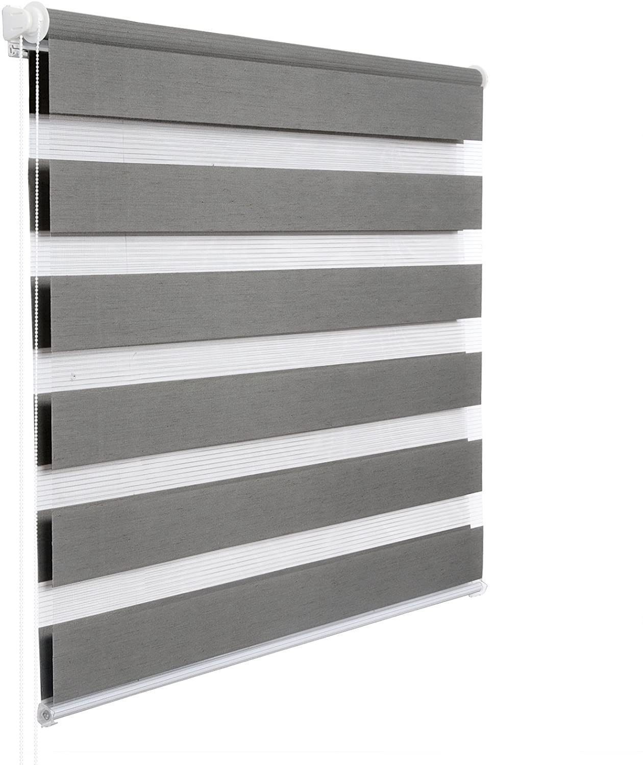 Doppelrollo Zebra-Jalousien Doppelrollo Klemmfix ohne Bohren Fenster Rollo Grau, Gotagee, Klemmfix
