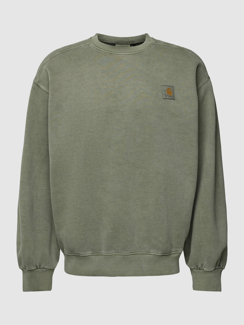 Sweatshirt mit Label-Patch Modell 'VISTA' in olivgrün meliert