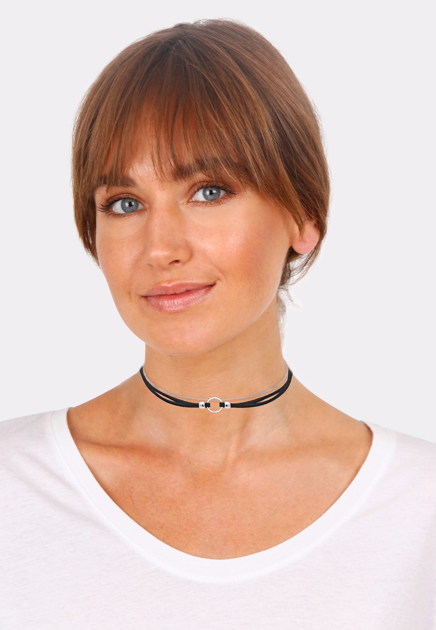 Conjunto de gargantilla Elli para mujer con círculo veneciano en plata de ley 925 y gamuza.