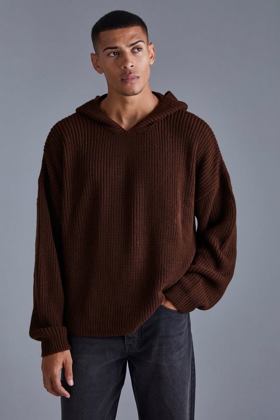 Kastiger gerippter Strick-Hoodie
