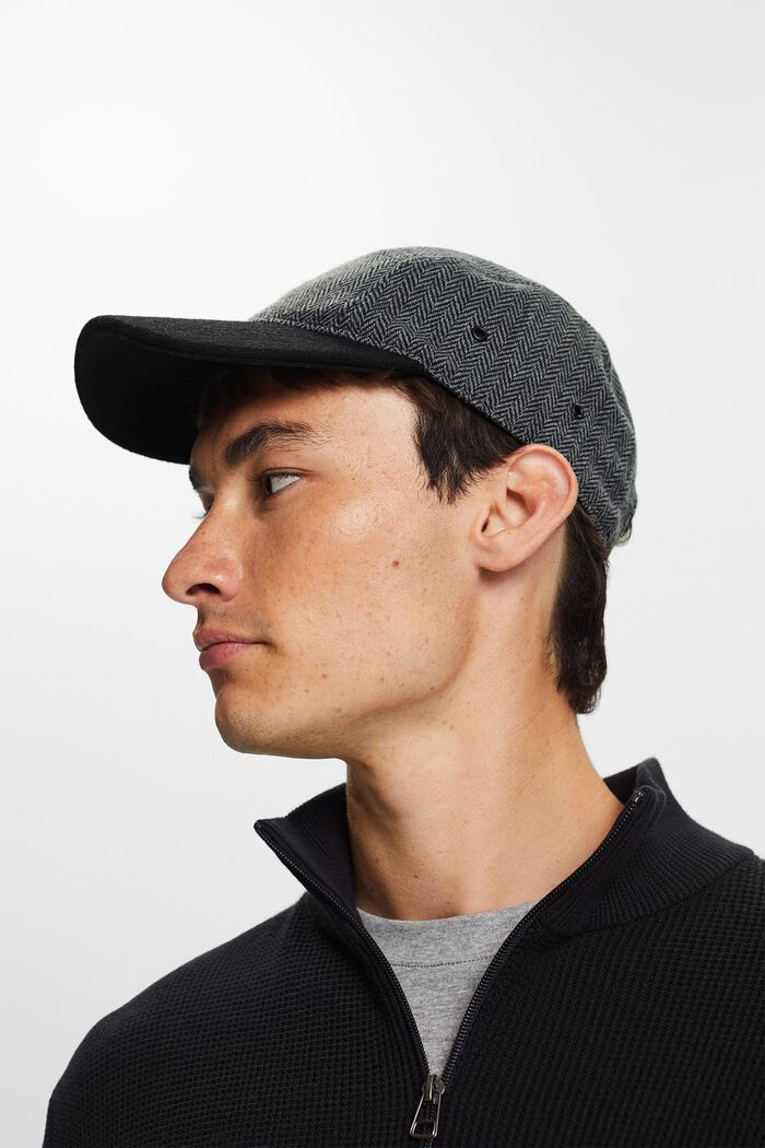Cap aus Wollmix im Herringbone-Design