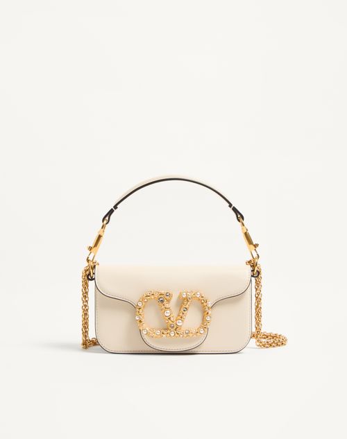 Bolsa de ombro pequena Valentino Garavani Locò em couro de bezerro com logotipo de joia.