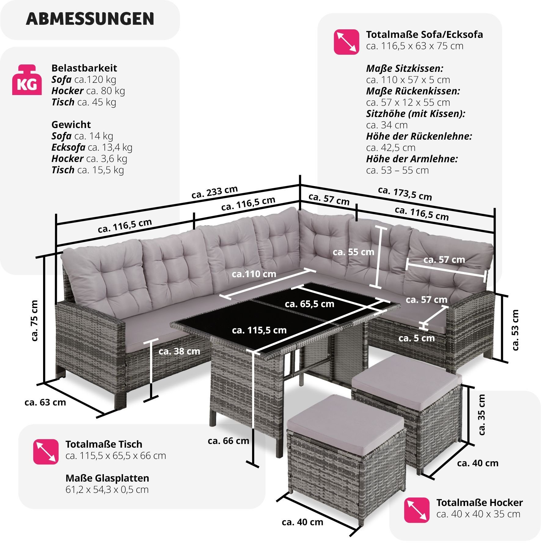 tectake Loungeset Barletta, (Set, 6-tlg)