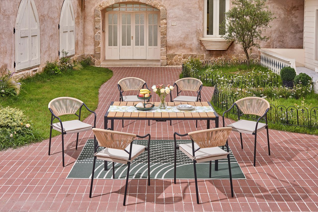 Happy Home Happy Home 7 tlg. Dining Set HGS33-BEI helles Rattan mit Sitzkissen in Beige
