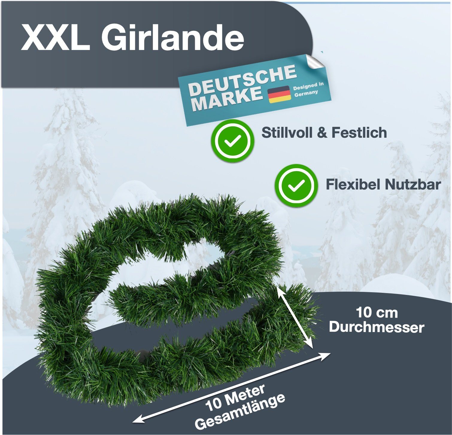 Kunstgirlande Weihnachtsgirlande grün 10 Meter - künstliche Dekogirlande Ø 10 cm, TK Gruppe