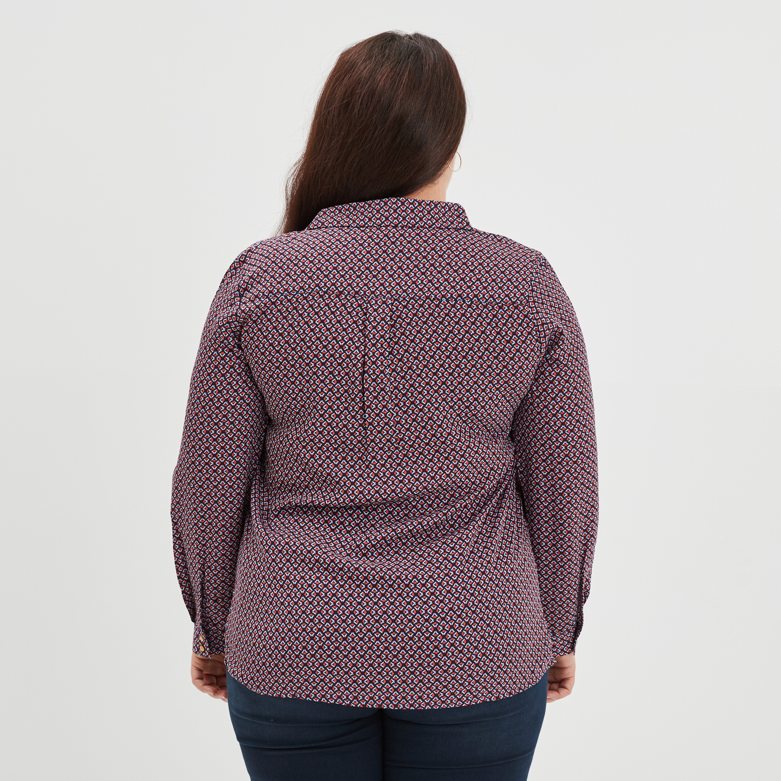 Chemise manches longues coupe ajustée rouge femme grande taille | La Halle