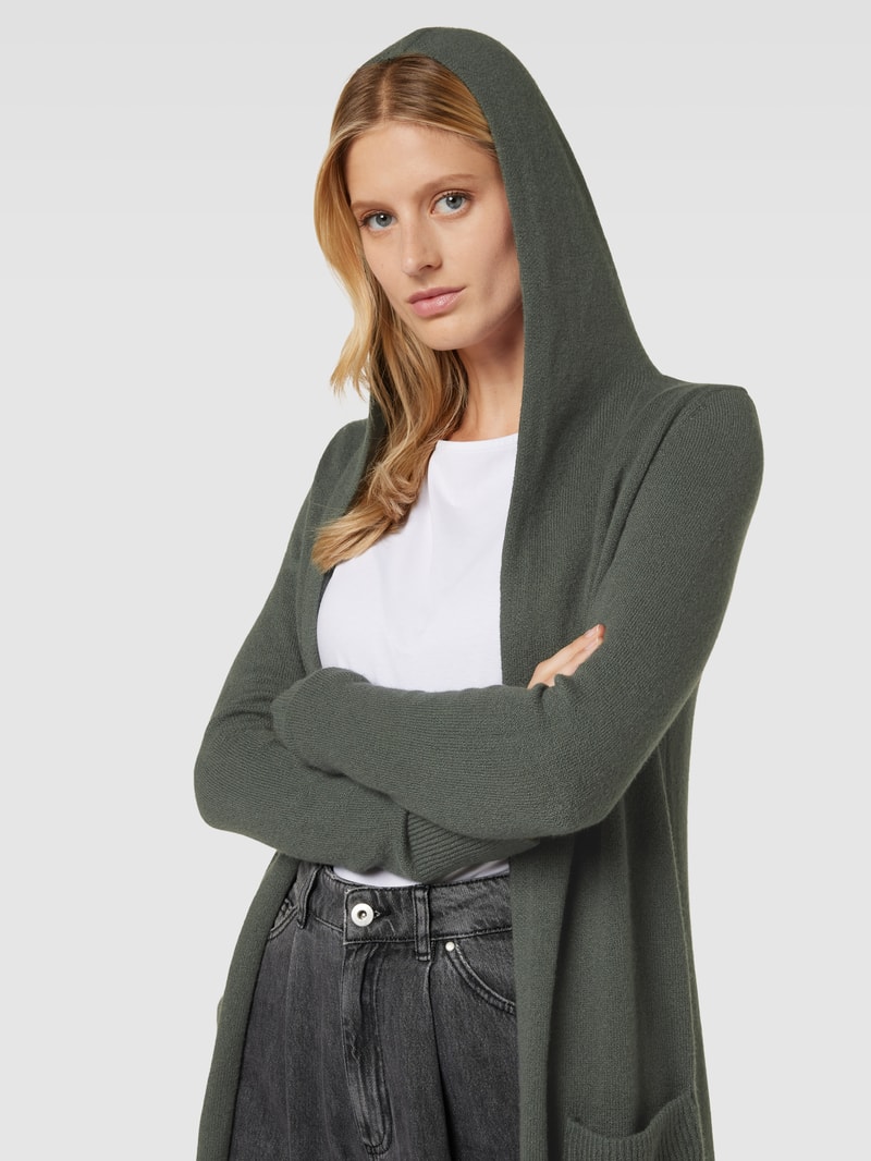 Longcardigan mit Kapuze in dunkelgrün