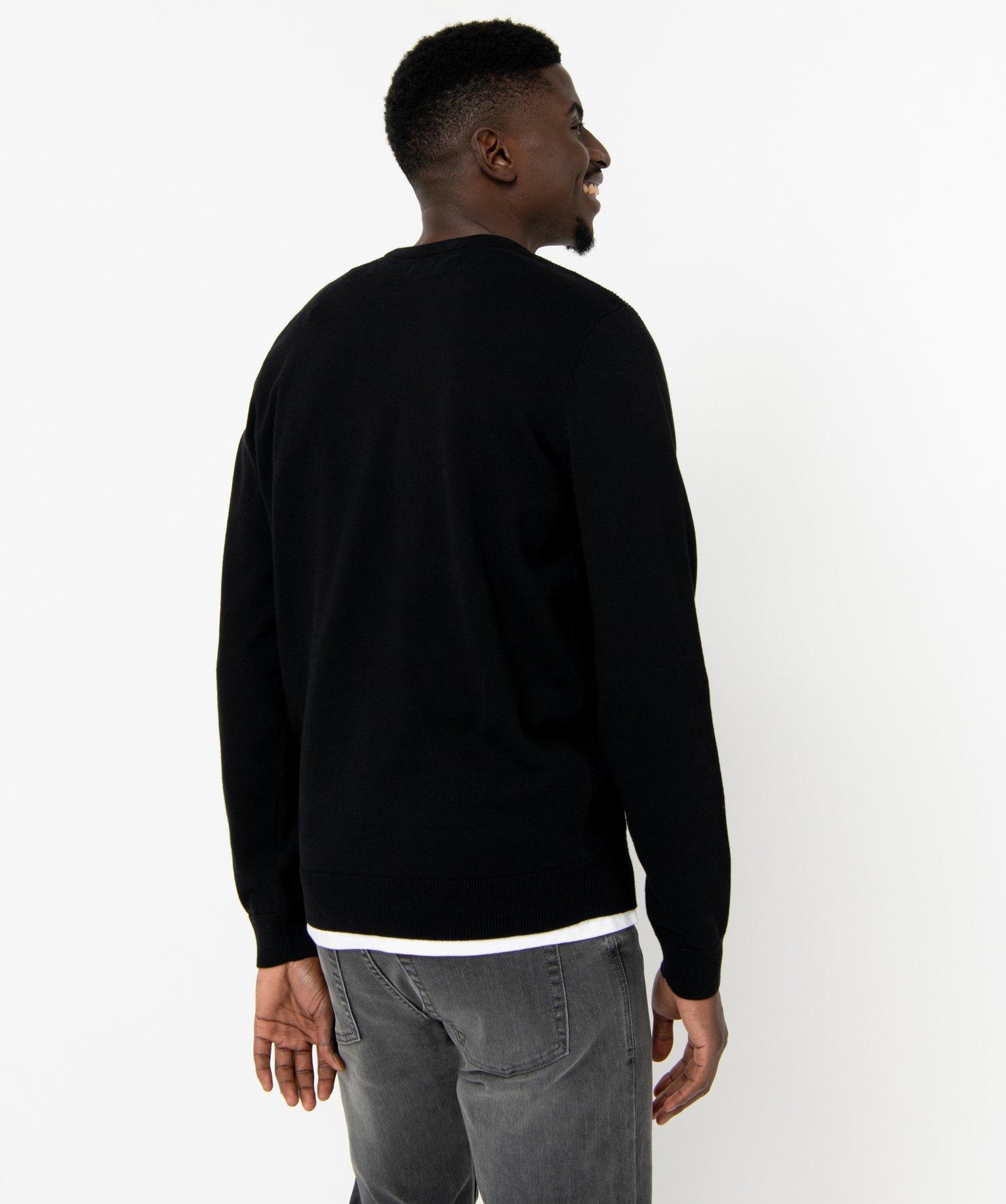 Pull en coton homme avec maille fantaisie sur l’avant noir | GEMO