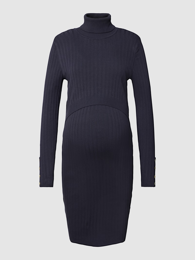 Knielanges Umstands-Kleid mit Rollkragen Modell 'SADIE' in marineblau