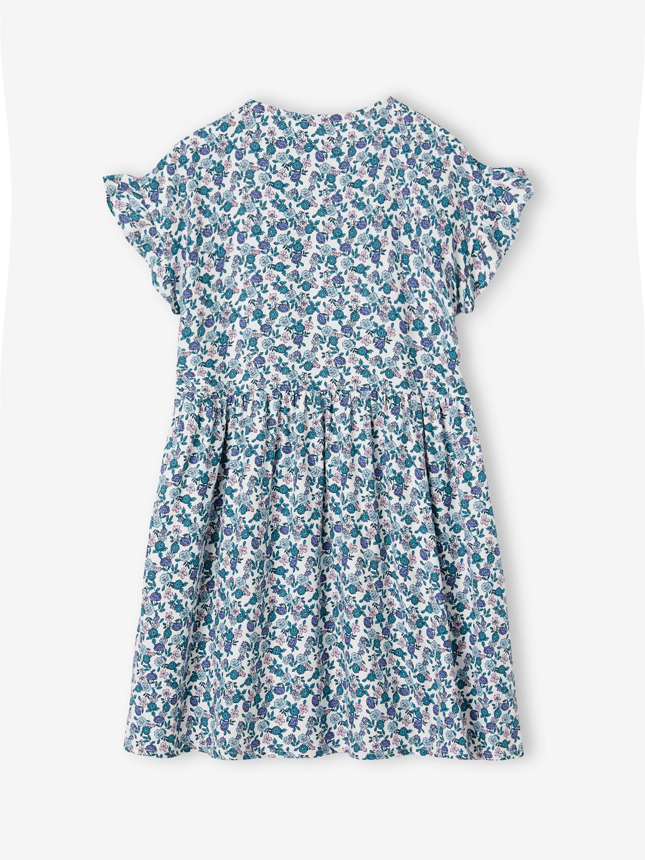 Vertbaudet Mädchen Kleid, Blumen Oeko-Tex - marine