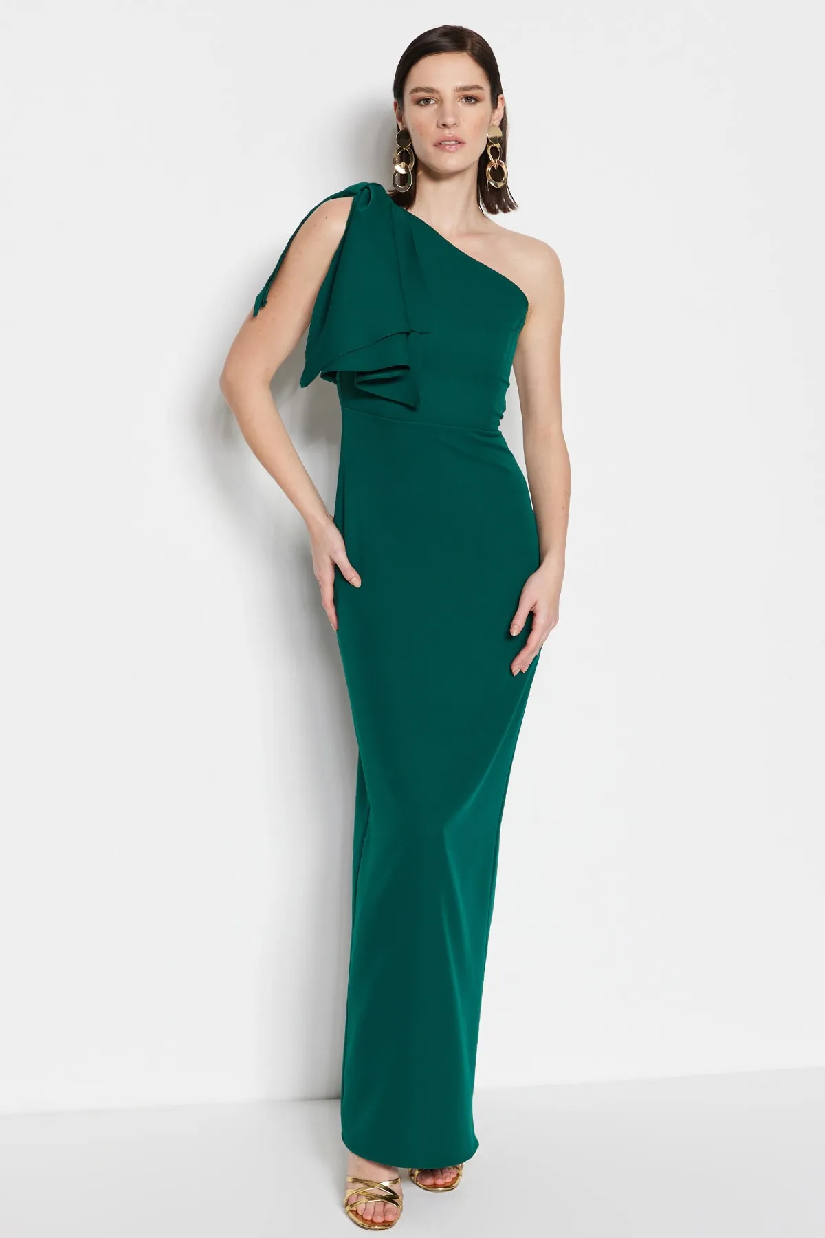 Trendyol Collection  Smaragdgrünes langes Abendkleid mit Taillenöffnung/Skater-Muster TPRSS23AE00095
