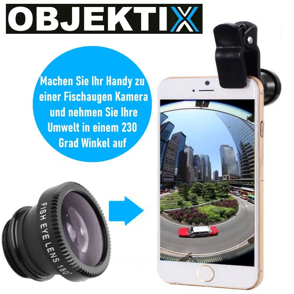 MAVURA OBJEKTIX Universal Handy Objektiv Set 3in1 Smartphone Linsen Objektiv, (Fisheye + Weitwinkel + Makro Kamera)