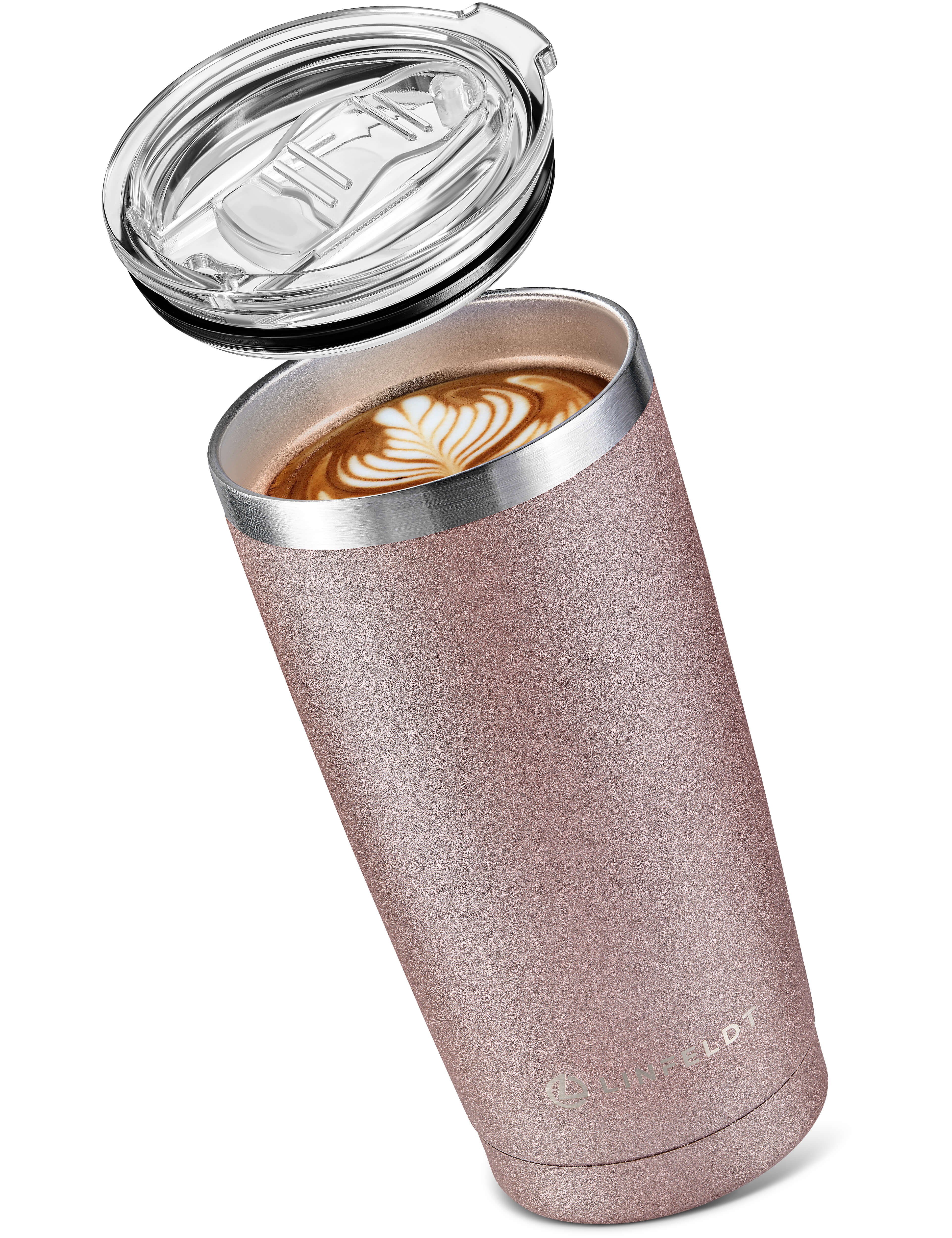LINFELDT Thermobecher 590ml Tumbler mit Deckel aus Kunststoff & Gummidichtung, Doppelwand Isoliert