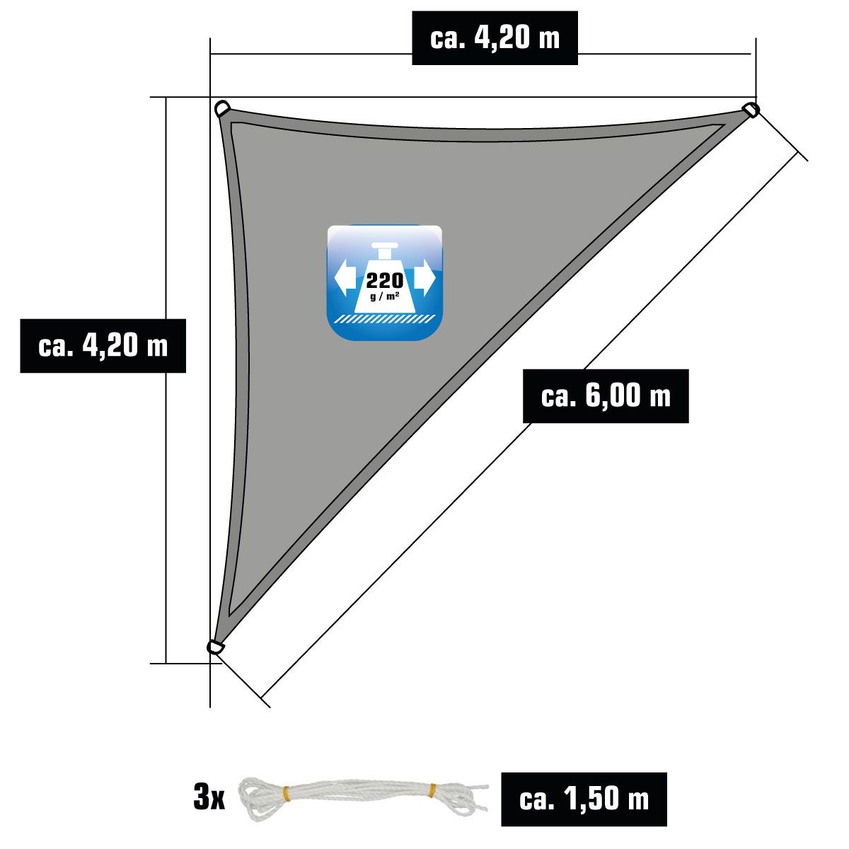 AMANKA 4,2 x 4,2 x 6 atmungsaktives UV Sonnensegel