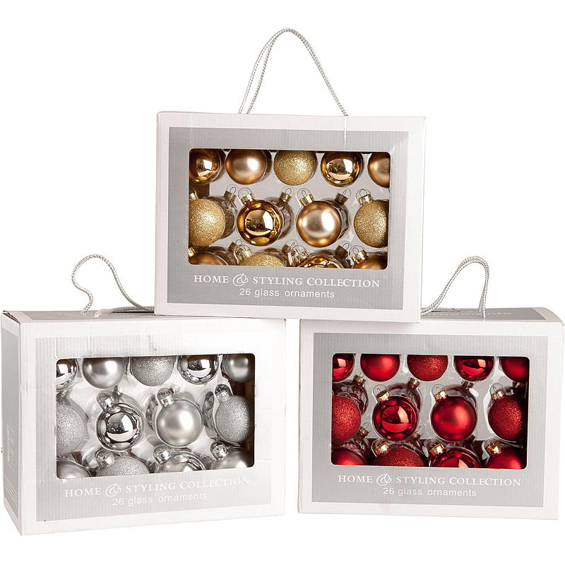Julekule 26-pk glass, sølv