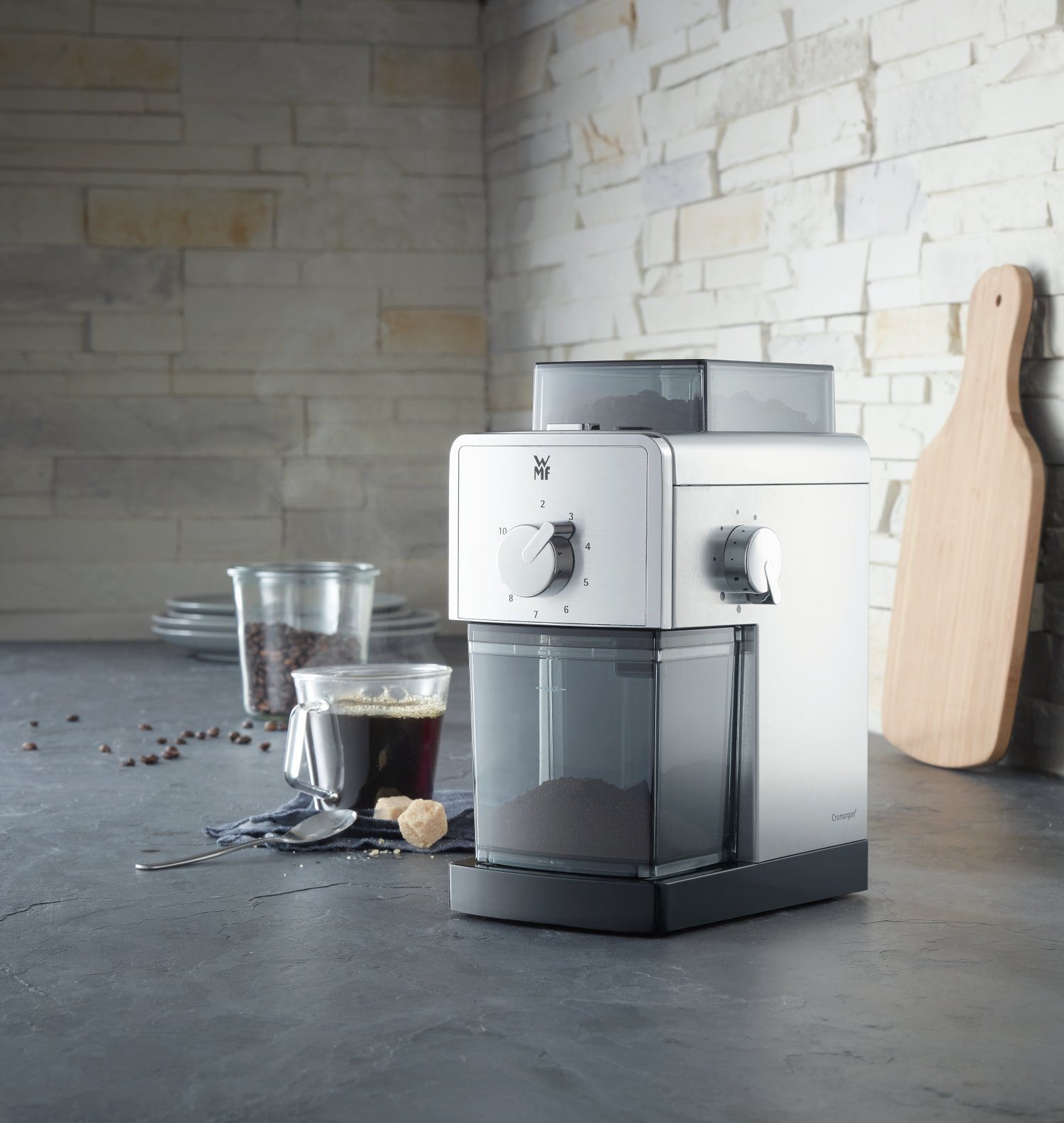 WMF Kaffeemühle Stelio, 110 W, Scheibenmahlwerk, 180,00 g Bohnenbehälter, Aromaschonend, Scheibenmahlwerk aus Stahl
