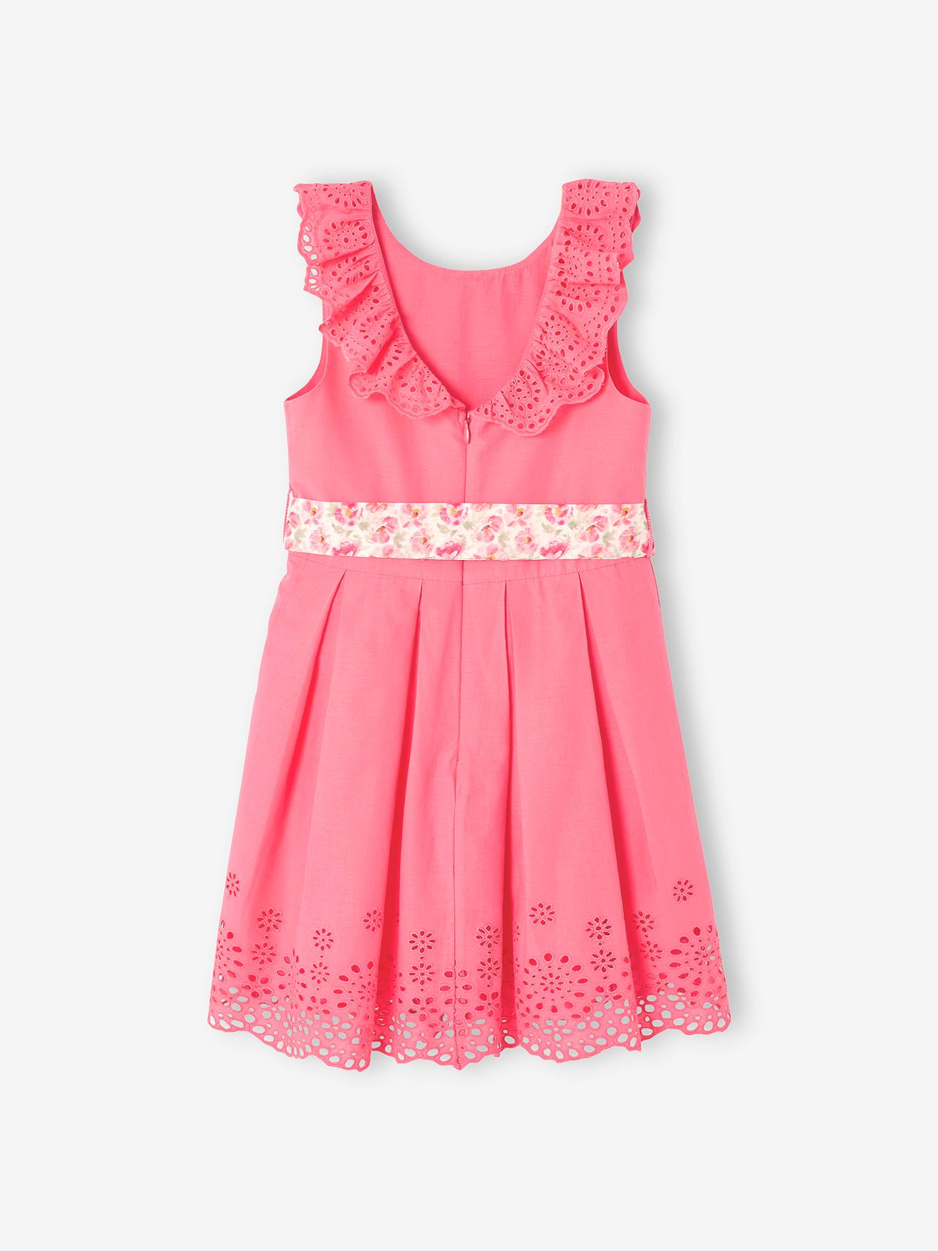 Robe de cérémonie détails broderie anglaise fille rose