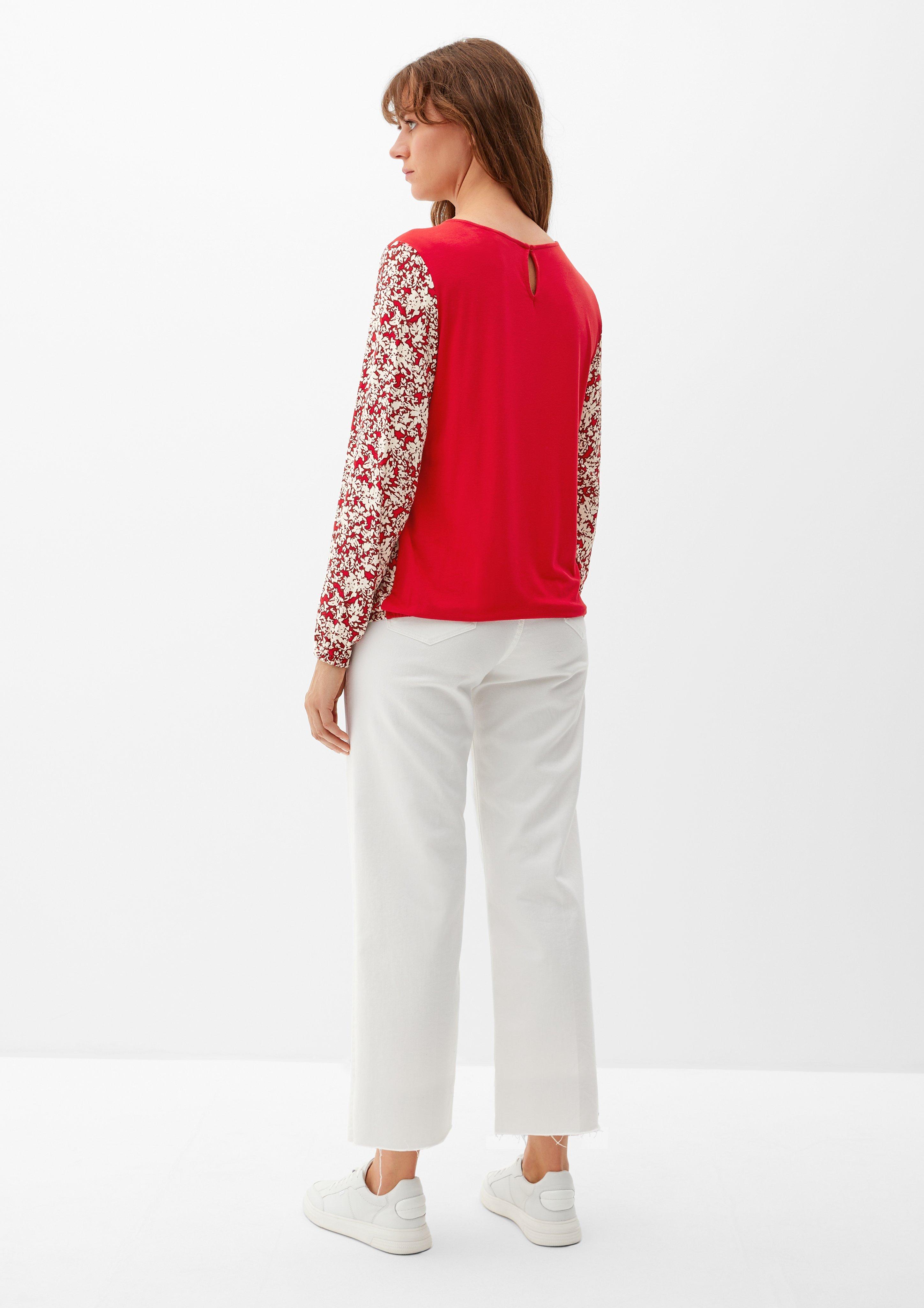 Materialmix-Bluse mit Print  2121780-31A1
