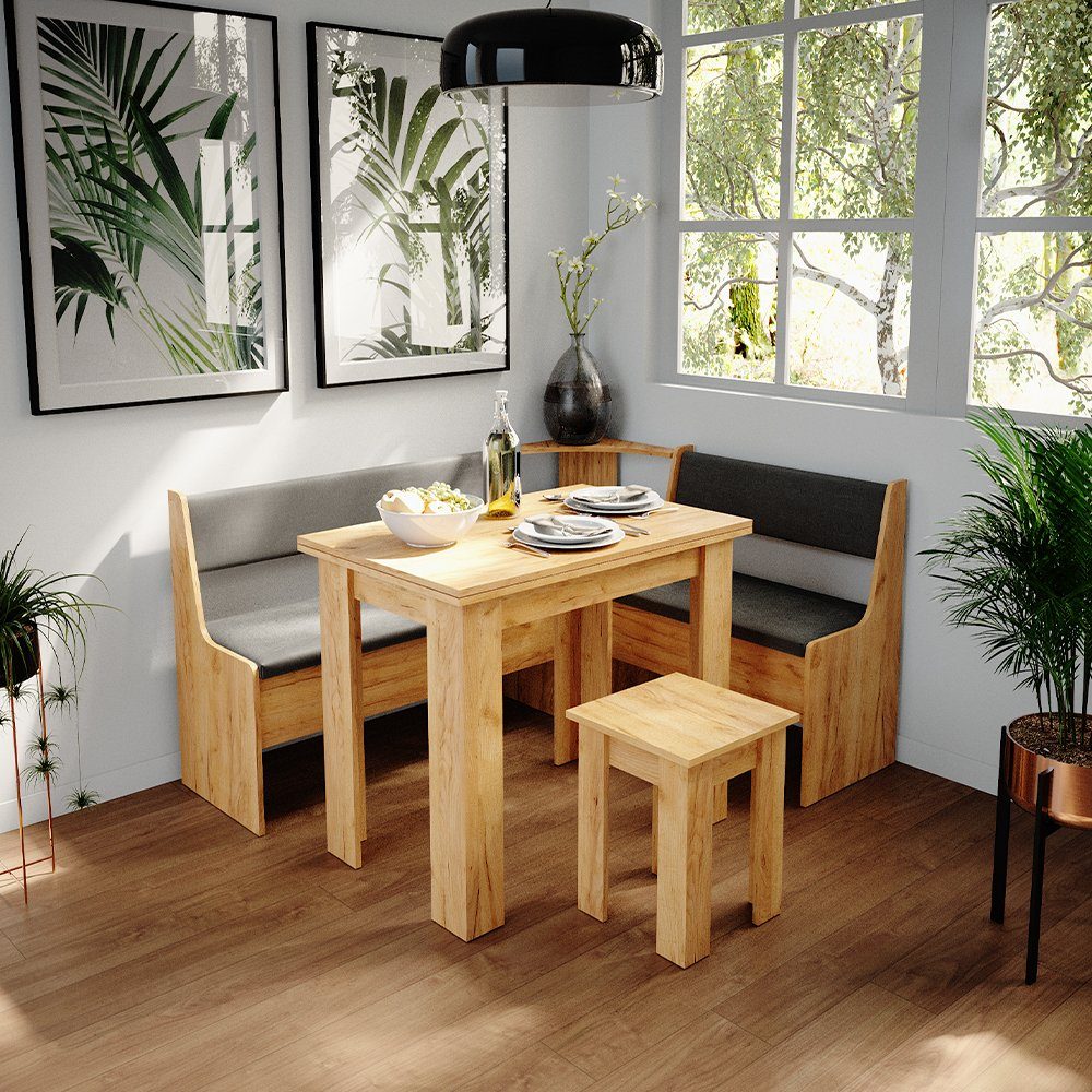 Vicco Sitzgruppe Eckbankgruppe Esszimmergruppe ROMAN Sandeiche Goldkraft, (Set, 5-tlg., 5-er Set), bequeme Polsterung
