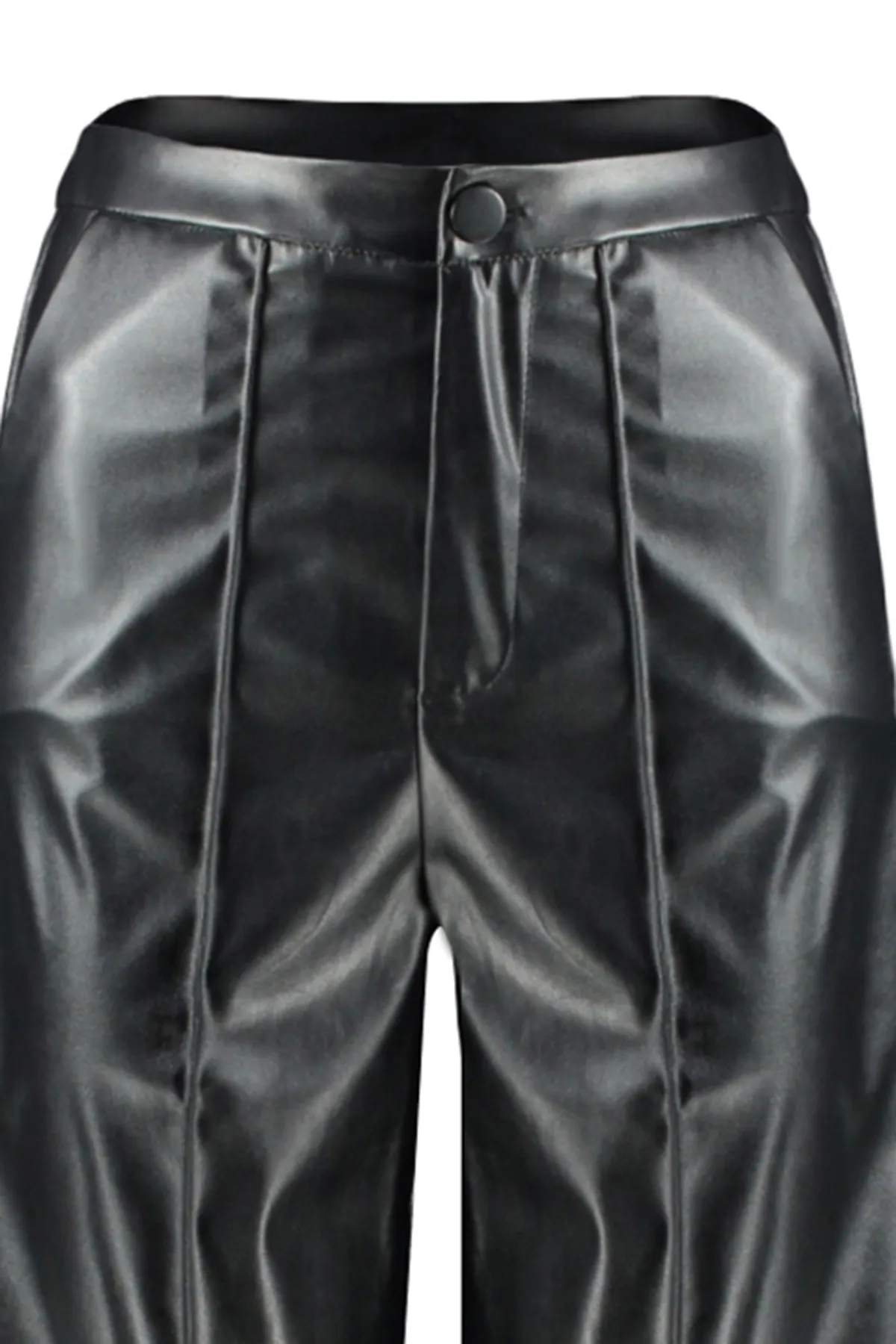 Trendyol Collection  Schwarze Kunstlederhose mit weitem Bein/gerippter Hose mit hoher Taille und weitem Bein TWOSS23PL00131