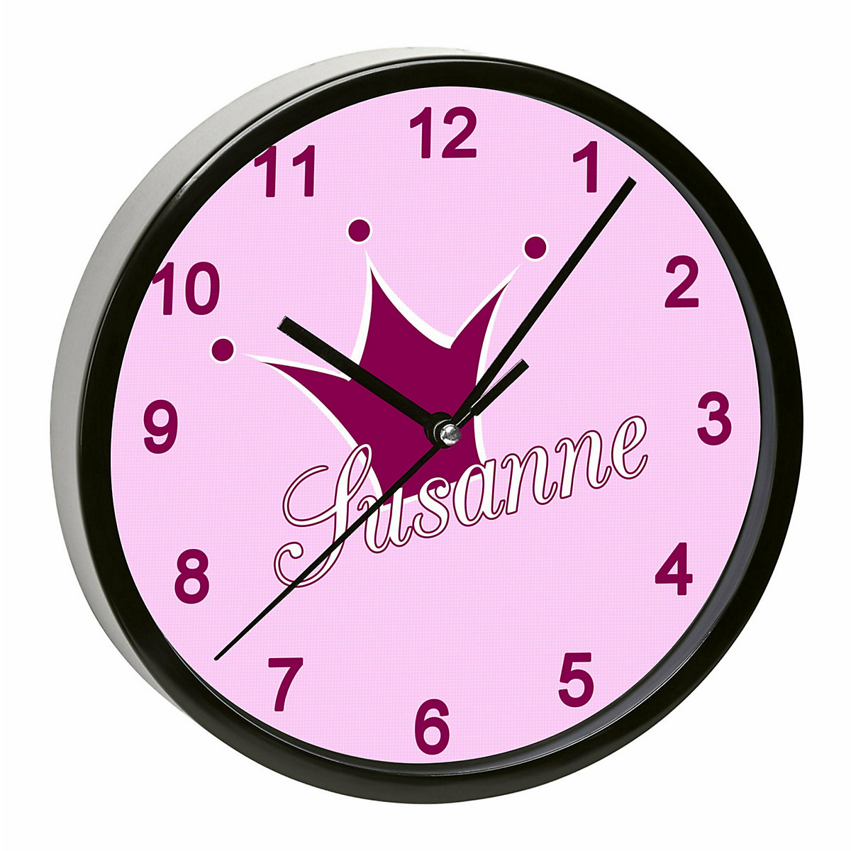 Kinder Wanduhr personalisiert mit Name Krone pink