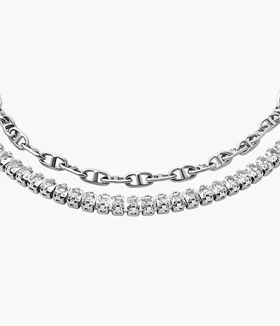 Fossil Gliederarmband Heritage D-Link Glitz Metall silberfarben