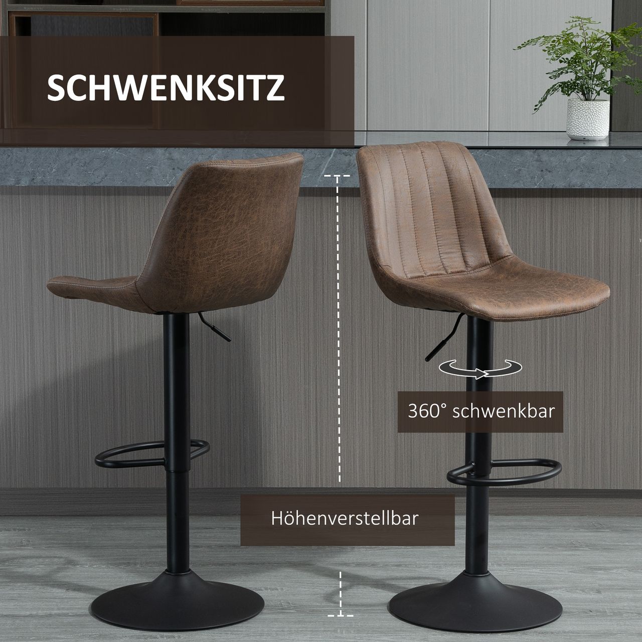 HOMCOM 2er-Set Barhocker, Höhenverstellbarer Barstuhl Tresenstuhl mit Fußstützen