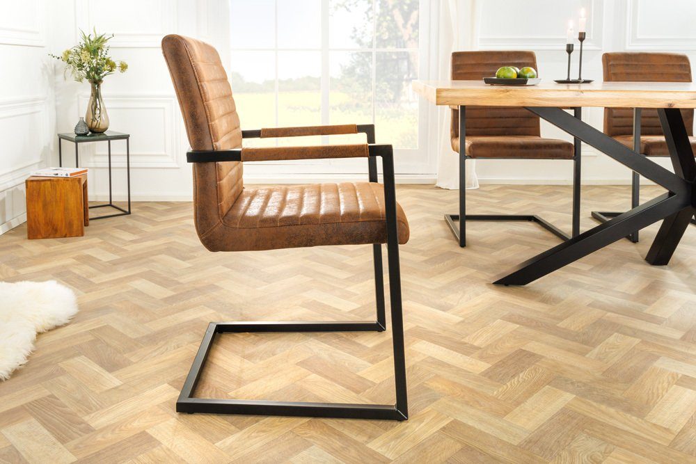 riess-ambiente Freischwinger LOFT vintage braun / schwarz (Einzelartikel, 1 St), Esszimmer · Microfaser · Metall · mit Armlehne · Industrial