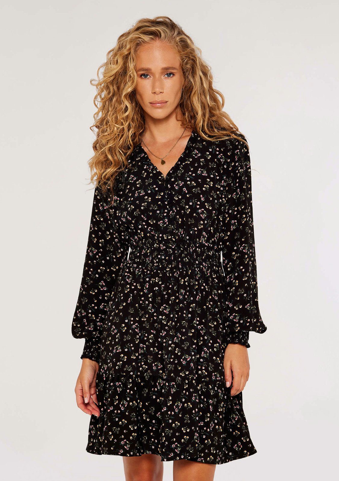 Apricot Druckkleid Vintage Ditsy Floral Smock Wasit Dress (1-tlg) mit Taillenraffung