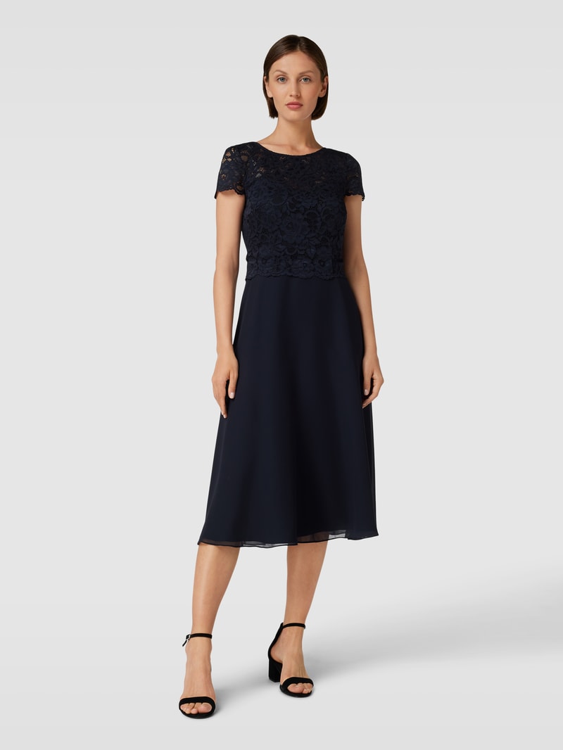 Cocktailkleid mit Zierbesatz in marineblau meliert