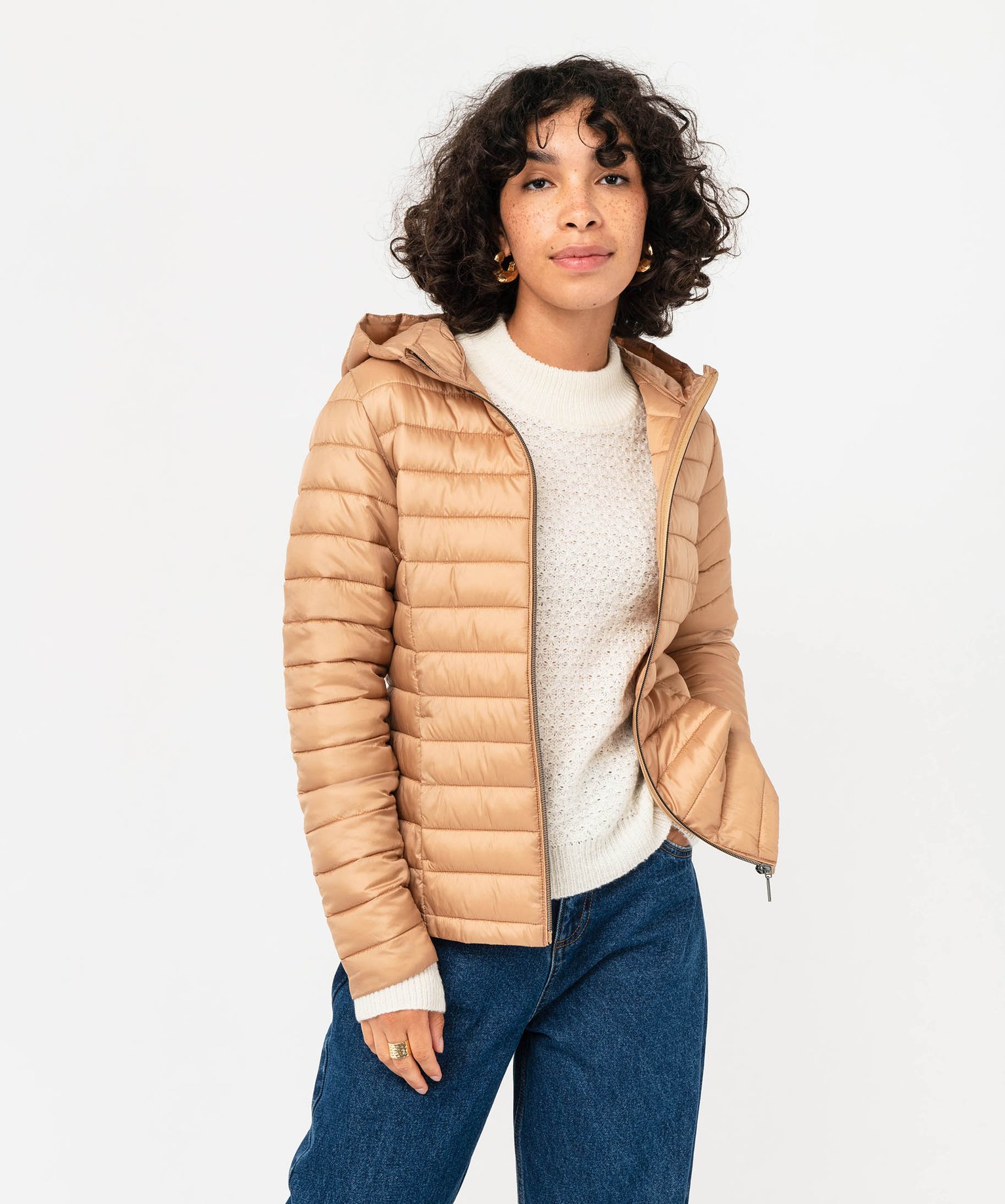 Pull à col rond en maille fantaisie femme ecru | GEMO
