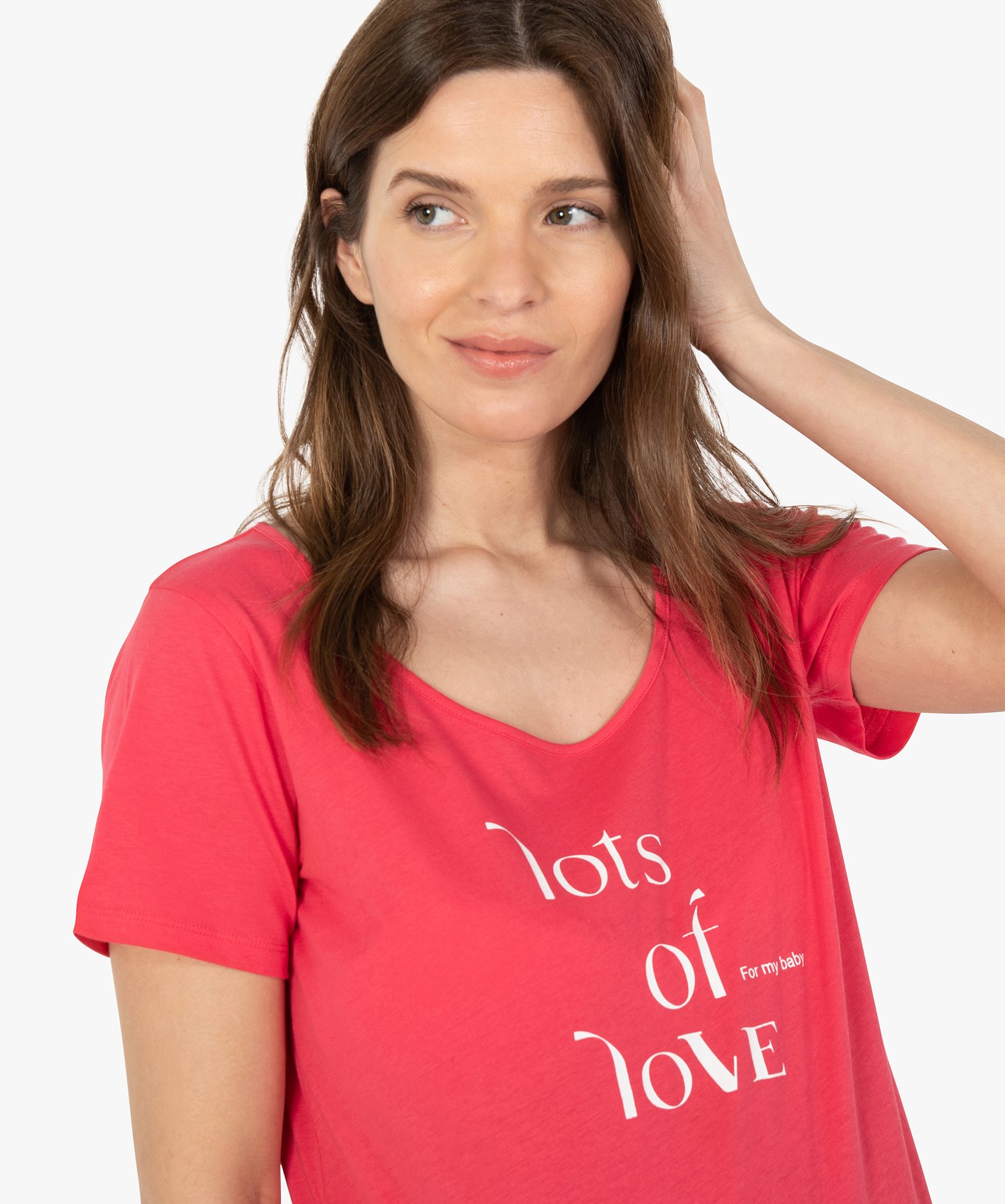 Tee-shirt de grossesse imprimé à manches courtes rose | GEMO