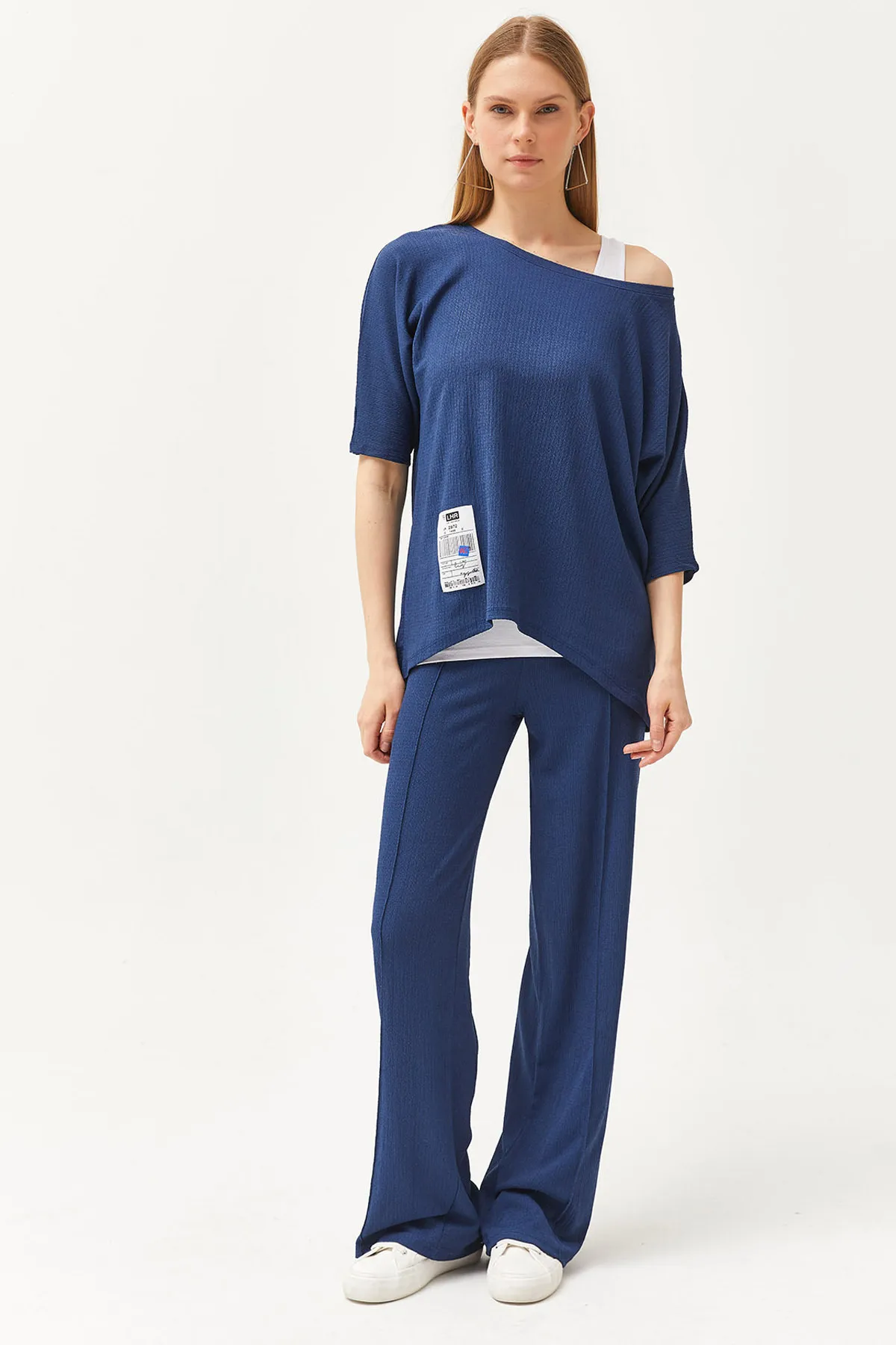 Olalook  Damen Indigo Athlete Bluse Hose 3-teiliges Set TKM-19000272