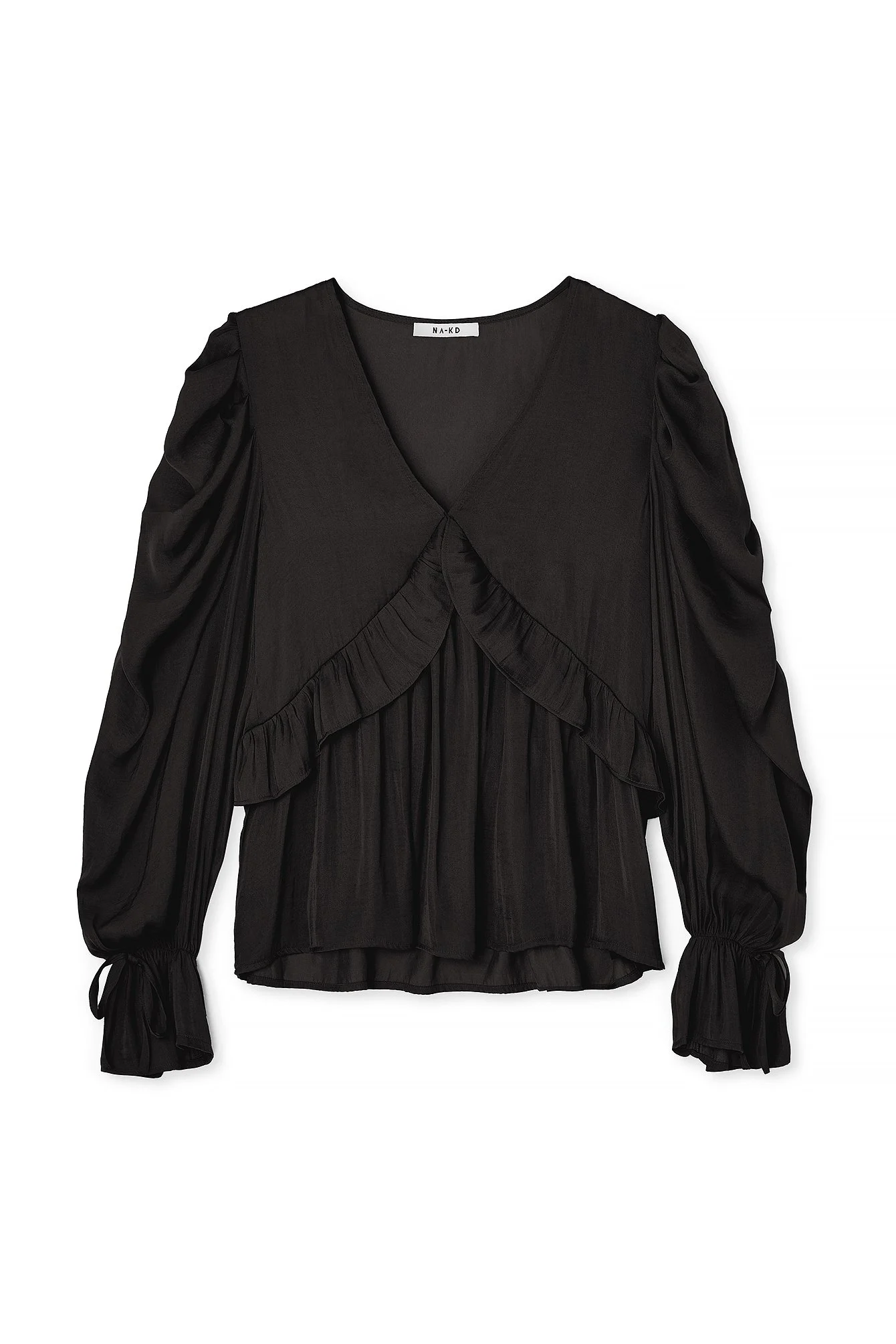 Strukturierte Bluse mit Rüschendetail und gebundenen Ärmeln