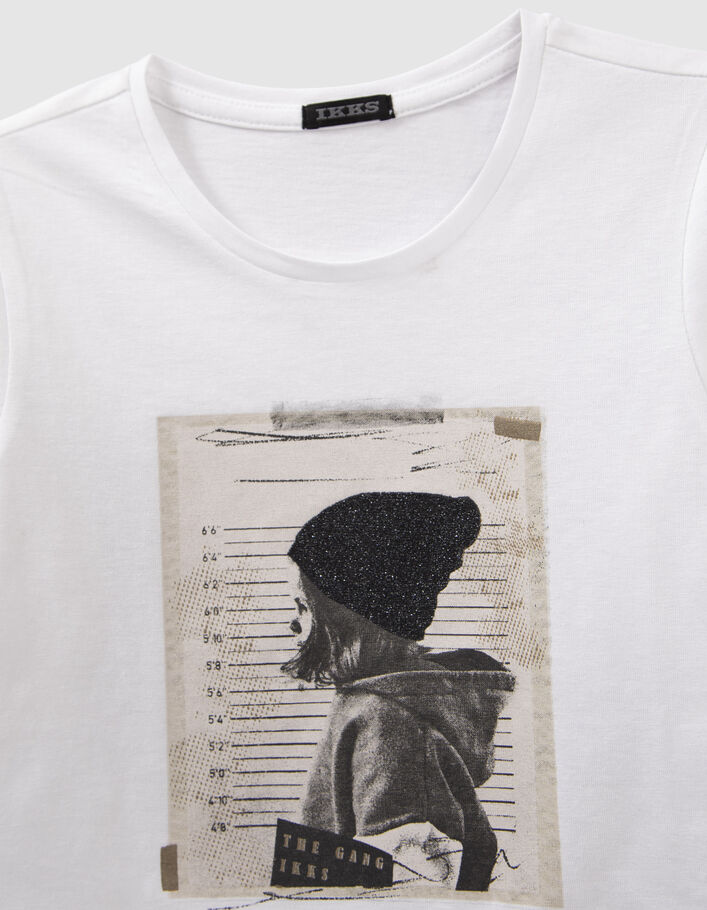 T-shirt blanc cassé coton bio visuel fille à bonnet